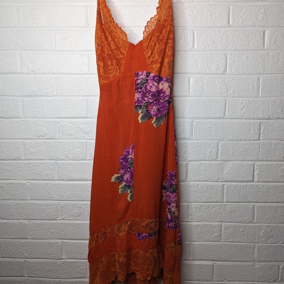 Free People Table For 2 Orange Floral Lace Low Back Trapeze Dress - Picture 5 of 7